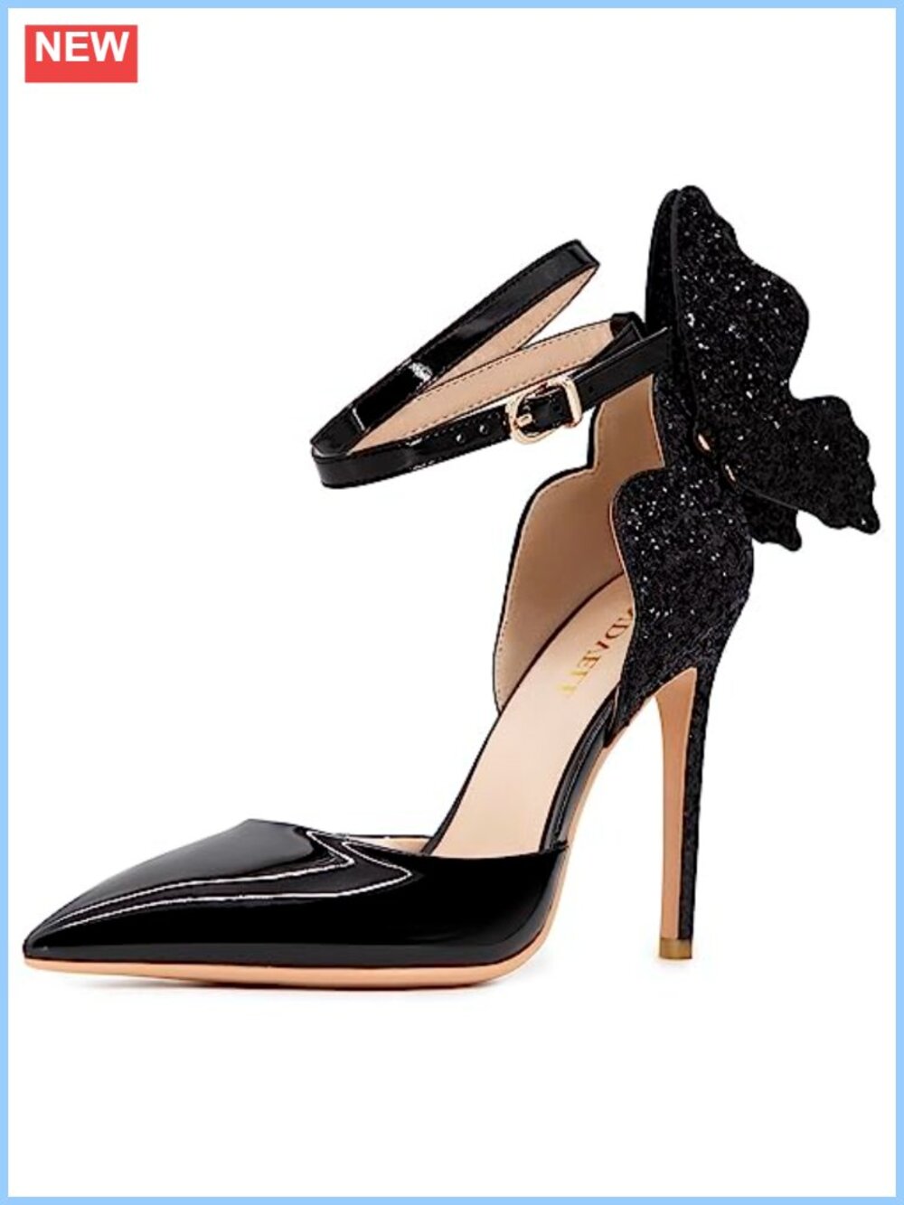 Faux Leather Stiletto Pumps Butterfly Ankle Strap High Heels